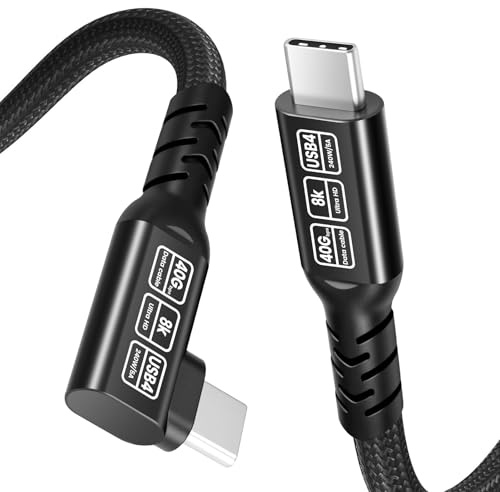 Puiseno USB4 Winkelkabel mit 240W Schnellladung, USB-C Datenkabel 40Gbps, USB C Kabel Videoübertragung 8K@60Hz, kompatibles Thunderbolt 4/3 für Laptop, Monitor und Dockingstation(0,5m)