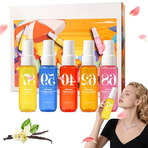 Parfüm Bodyspray Damen, Parfum Body Spray, Hair and Body Fragrance Mist, Fruchtiges Body Mist, Lang Anhaltender Duftspray, Parfum Damen Set, für Reisen,Urlaubsreise,Gift for Women (5 Stück/40ML)