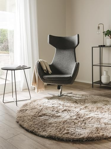 benuta Nest Hochflorteppich Whisper - Hellbraun Rund 80 cm - Kuschelig Weicher Teppich für Schlaf- und Wohnzimmer - Pflegeleicht - Fußbodenheizung Geeignet