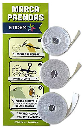Haberdashery Online 9 Metros de Cinta en Tela Blanca termoadhesiva. hasta 150 Etiquetas para Planchar, Personalizar con boli. No Incluye bolígrafo.