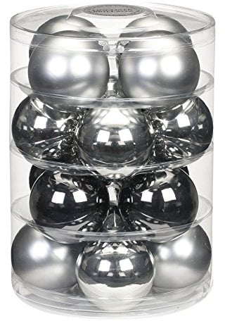 Inge-glas 15188D004-MO Glaskugel, 75 mm, 16 Stück/Dose, Touch of Grey-Mix, (Zinn Glanz + matt, Charcoal Glanz)