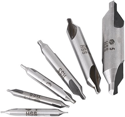 Akozon Zentrierbohrer Set, 6 Stück HSS Zentrier Bohrer Kernbohrer 60° Edelstahl Drehmaschine Bohrer Senker 1 1,5 2 2,5 3 5 mm