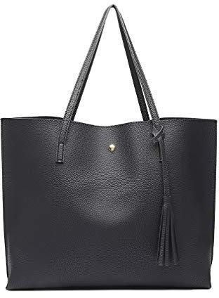 Miss Lulu Damen Vintage Tote Beutel Schultertasche Handtasche Shopper Taschen Henkeltasche (Schwarz)