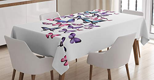ABAKUHAUS Schmetterling Tischdecke, Flügel Feminine, Pflegeleicht mit Modernster Druck Technologie Waschbar und Personalisiert, 140 x 200 cm, Lila Rosa Blau