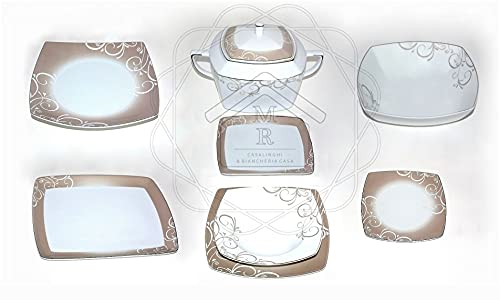 SERVIZIO TAVOLA PIATTI 100 PEZZI IN FINE PORCELLANA CAROL PLATINO