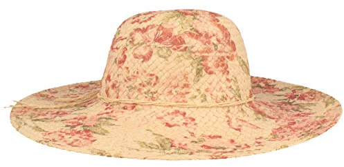 Breiter Damen Strohhut Strand-Hut Glocke Krempe & Strohgarnitur Blumen-Design - Einheitsgröße