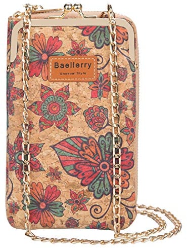aolaso Kork Handytasche zum Umhängen Damen, Kleine Schultertasche Handytasche zum Umhängen mit Kartenfächer Breiter Gurt abnehmbarer Schultergur (Rot)