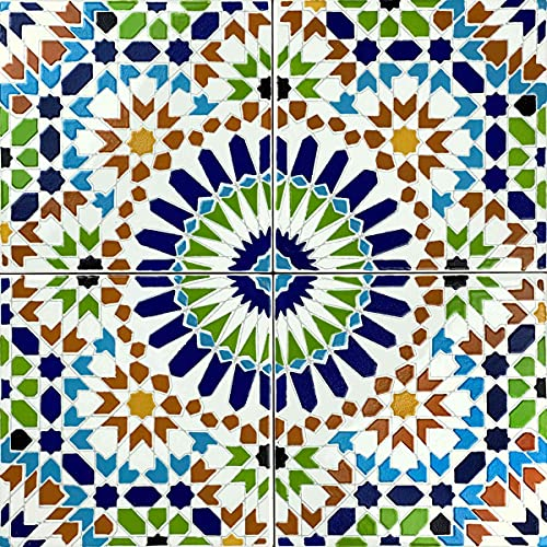 Cerames Orientalische Marokkanische Keramikfliesen Fara - dekorative Mosaikfliesen für das Badezimmer, die Küche, unter Treppen, Terrasse | Marokkanische farbige keramische fliesen 20x20 cm