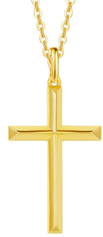 FANCIME Damen Halskette mit Kreuz Anhänger, 925 Sterling Silber mit Gelb Gold Plattiert Kette Geschenk Schmuck für Damen Mädchen - Verstellbar Kettenlänge: 40 + 5 cm