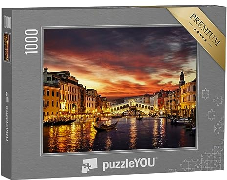 puzzleYOU: Puzzle 1000 Teile „Rialtobrücke im Sonnenuntergang, Venedig, Italien“ – aus der Puzzle-Kollektion Europa, Venedig