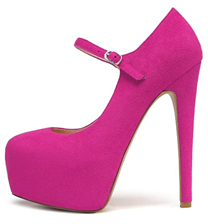 EDEFS Donna Décolleté con Fibbia Mary Jane, Scarpe con Tacco Alto a Punta Rotonda, Scarpe a Spillo con Plateau, Camoscio Rosa Taglia EU44