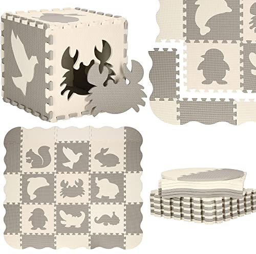 SPRINGOS Puzzlematte Spielmatte 25 Teile Lernmatte für Babys 120 x 120 x 1 cm Eva-Schaum Anti-Rutsch-Oberfläche Kinderspielteppich mit Umrandung