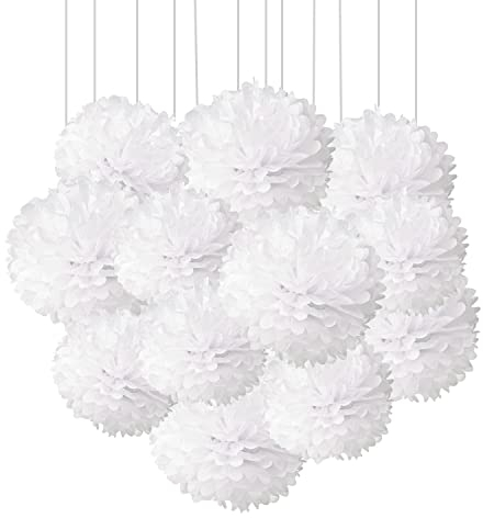 Ainmto 12 Stück Weiß Seidenpapier Pompons Dekoration für Geburtstag, Hochzeit