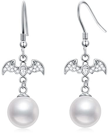 Boucles d'oreilles en forme de nœud et de chauve-souris en argent sterling, doré/or rose, perles d'imitation pour femme, Argent