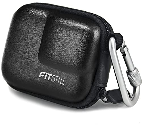 FiTSTILL Mini custodia da trasporto per Go Pro Hero 12/11/10/9/8/7/(2018)/6/5 nera, custodia rigida da viaggio per DJI Osmo Action 2/3/4, AKASO, Campark, YI Action Camera, PU-Nero, Moda