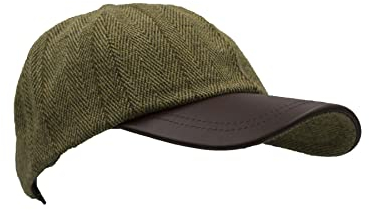 WALKER AND HAWKES - Cappello da Baseball Derby Tweed Hoaden con Visiera in Pelle - Taglia Unica - Salvia Leggera