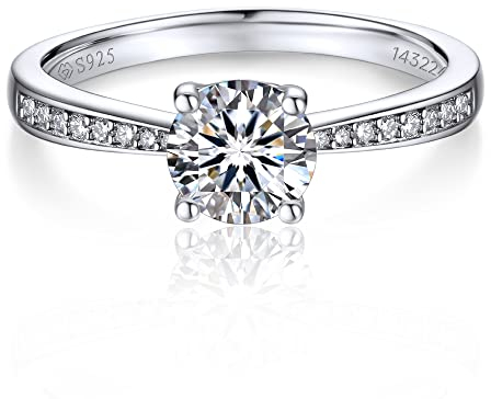 MomentWish Verlobungsring Damen, 1 Karat Moissanit Diamant Ring Damen, VVS1 D Farbe 925 Sterling Silber, Verlobung Hochzeit Geschenk Ring für Frauen-Größe63
