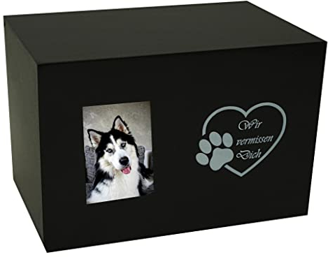 petbye Holz Haustierurne mit Fotorahmen - 18x12x12 cm Schwarz Dekorative Echtholz Asche Urne für Haustiere Hunde Katzen mit Pfoten Gravur und Platz für Foto P-14912