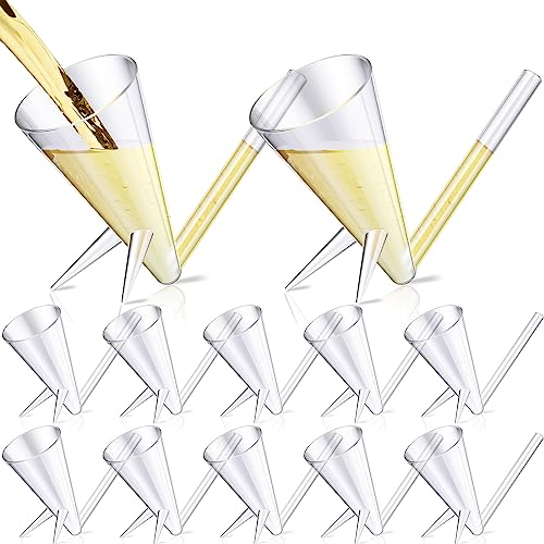 Gerrii 12 Pcs Champagne Shooter Champagne Glasses with Stand Reusable Champagne Shooter Unbreakable Acrylic Champagne Flute Shooter for Bachelorette Party Gifts (Clear)