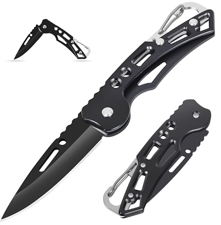 Aoelgoo 2 Pezzi Coltello Tascabile Coltello Pieghevole, Portachiavi Mini Coltello, Coltello EDC per il Campeggio All'aperto (Nero)