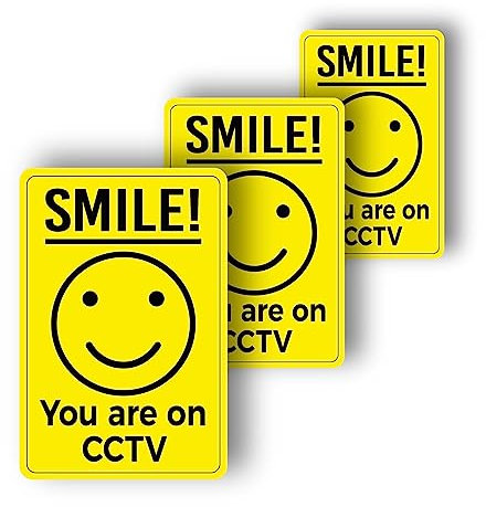 Smile You're on Camera Sign Vinyl Stickers - Pack of 3 Smile Your on CCTV Sign to Warn/Notify Visitors or Clients as per GDPR