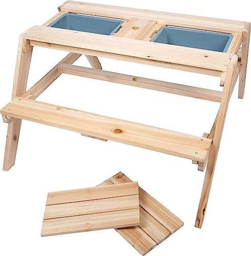 Small Foot Kindersitzgruppe Matschtisch aus Vollholz, multifunktionaler Picknicktisch und Matschtisch für Kinder, 12422
