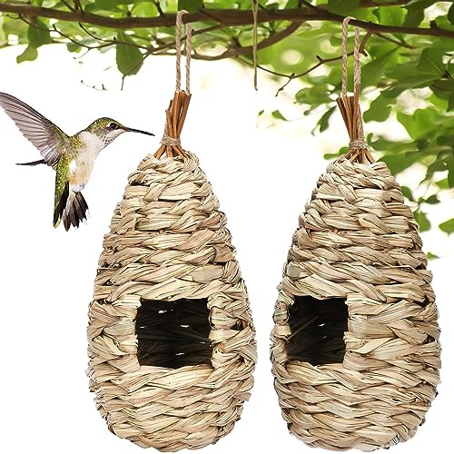 Paquete de 2 nidos de pájaros, nido de pájaros para decoración de jaulas, casa de pájaros tejida a mano, nido de pájaros para jardín, nido de césped, para periquitos, tetas, canarios, gorriones y