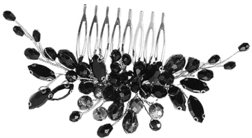 DRESSOOS Braut-seitenkamm Schwarzer Braut Haarkamm Strass-blumen-kopfschmuck Haarkamm für Hochzeit Haarschmuck Haarseitenkamm Strasssteine Kristallplatte Metall für Damen