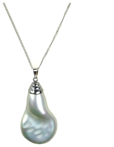 Perlenkette Damen, XANADU, Silber 925, Organische Perlen aus Mallorca, Barocke Perle, Kette 45cm lang