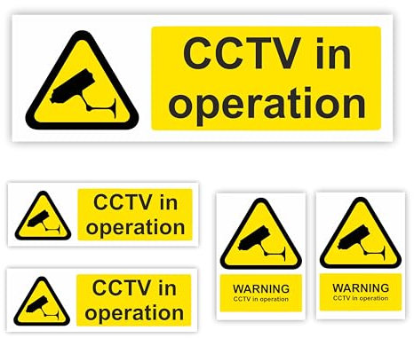 CCTV Stickers For Commercial and Domestic Use 5-PACK Security Signs for Office, Car, House, Window, Doors/CCTV in Operation Sticker in Various Shapes and Sizes To Use for Security Deterrence