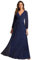 Ever-Pretty Kleid Elegant Damen Festlich Lang Langarm Ballkleid Maxi Hell Abendkleider Elegant für Hochzeit A Line Navy Blau 46