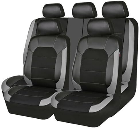KLUFO Auto Leder Sitzbezüge Sets für Skoda Fabia Mk3 (NJ) 2014 2015 2016 2017 2018 2019 2020 2021, Auto Sitzschoner Wasserdichter VerschleißFest Atmungsaktiv Zubehör,Grey
