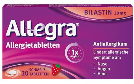 Allegra Allergie Tabletten| Schmelztabletten | 20 Stk | Antihistaminikum | Wirkstoff Bilastin | schnell und 24 Std wirksam bei Heuschnupfen, Tierhaarallergie, Hausstauballergie, Nesselsucht