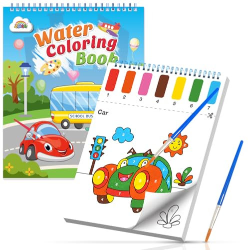 ZMLM Peinture avec Livres d'Eau pour Tout-Petits avec Pinceau, Feutres Coloriage Kits de Loisirs Créatifs, Activites Manuelles Papier de Peinture Aquarelle Enfants 3 4 5 6 7 8 Ans - Véhicules à Moteur