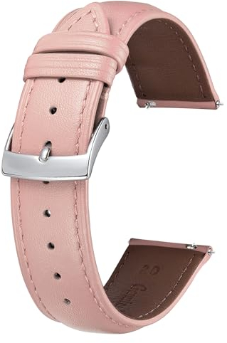 BINLUN Bracelet de Montre en Cuir Multicolore Remplacement Bracelets Montres à Dégagement Rapide pour Homme Femme Mode Watch Strap pour Montre Connectées(14mm,Rose)