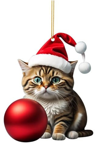 Decorazione per albero di Natale a forma di gatto, in acrilico, da appendere, idea regalo per feste in ufficio e scambi