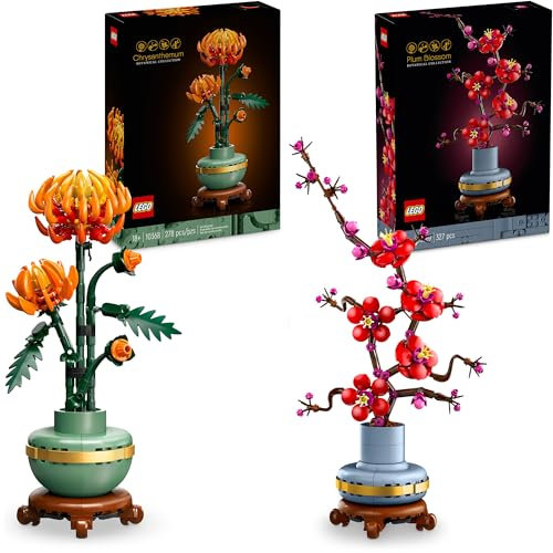 Lego - Crisantemo e fiori di prugna (10368, 10369), Lego Blumen Novità Kombi – Due Icons Fiori come decorazione per camera, Lego Botanical Collection, bouquet di rose Lego per adulti