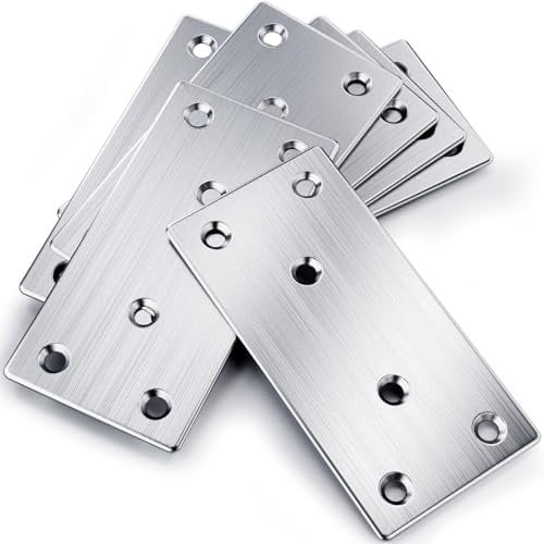 YOOPIN Flat Brackets for Wood 6PCS, 100x50x2mm Joining Plates, Stainless Steel Sleeper Brackets, Silver Mending Plates for Timber Fixing, Metal Repair Connector