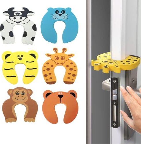 Finger Pinch Guard, 6 Pieces Cartoon Animal Door Stop, Soft Foam Cushion Baby Finger Protector, Prevent Finger Pinch Injuries, Slamming Door, and Child or Pet from Getting Locked in Room, Multicolor