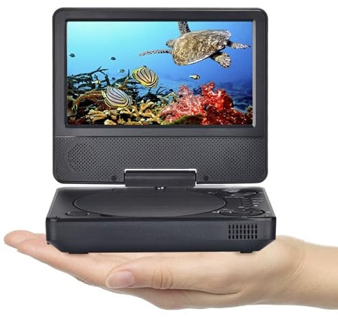 All-Region Mini Portable DVD Player for Car and Kids with 7.5HD Swivel Screen - Multi Region, Earphone/SD Card/USB/AV-in/AV-out Support