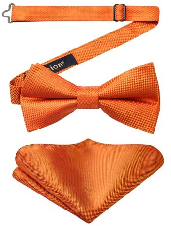 Enlision Fliege Orange Herren Einfarbig Fliegen mit Einstecktuch Vorgebunden Anzug für Party Hochzeit