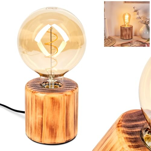 HOFSTEIN Tischleuchte Argea, Tischlampe aus Holz in Naturfarben, moderne Leuchte im skandinavischen/Boho-Design, Schalter am Kabel, Höhe 10 cm, E27, Wohnzimmer, Schlafzimmer, Esszimmer, Flur, Büro