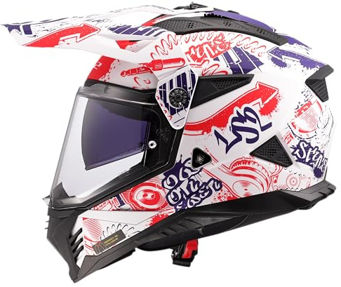 LS2, Motocrosshelme PIONEER II FANTASY Matt White Red Blue, XS