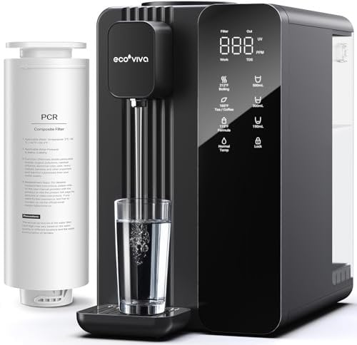 Ecoviva UV Auftisch Umkehrosmoseanlage Wasserfilter, Heißwasserspender, 7-stufige Umkehrosmose Filter, 3:1 Rein zu Abfluss, TDS & Filterlebensdauer-Monitor, tragbarer Wasserreiniger (schwarz)