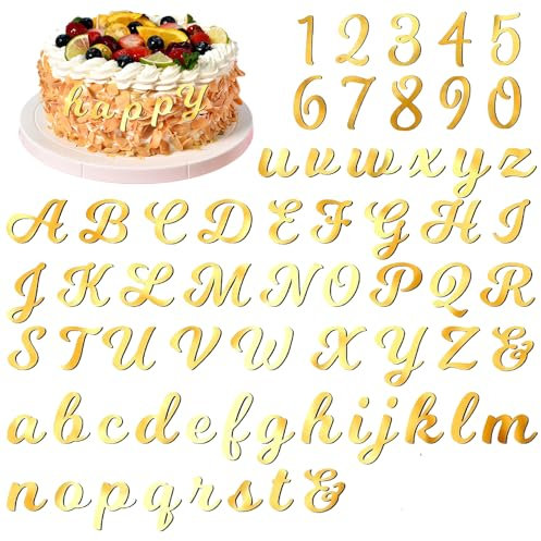 64pcs Glitter Acrylic Alphabet & Number Cupcake Toppers – Shimmering Gold A-Z Letters & 0-9 Digits for DIY Cake Decorations, Weddings, Birthdays & Special Occasions
