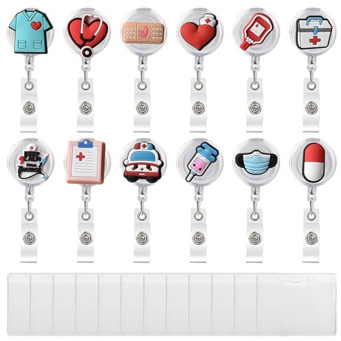 12 pezzi porta badge e porta badge per infermiera: portachiavi allungabile con corda di nylon da 65 cm, pratica chiave JoJo con clip per cintura, cordino retrattile per medici infermieri
