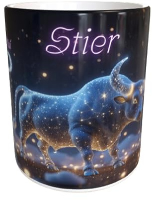 Sternzeichen Tasse STIER – 330ml – Astrologie Tasse mit Eigenschaften & Symbol – Geschenkidee für Stier-Geborene – Becherbude