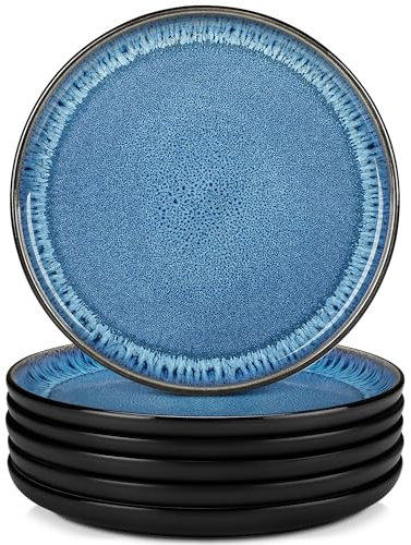 vancasso Speiseteller Steingut, Essteller set 6 Personen, Teller Set, Geschirr für Spülmaschine und Mikrowelle, Pastateller, Kuchenteller Blau