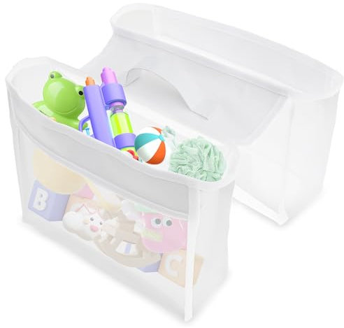 TNTGMG Rangement pour jouets de baignoire, forme de selle 2 compartiments salle de bain, organisateur horizontal de capacité en polyester, support de rangement pour jouets, panier de douche à