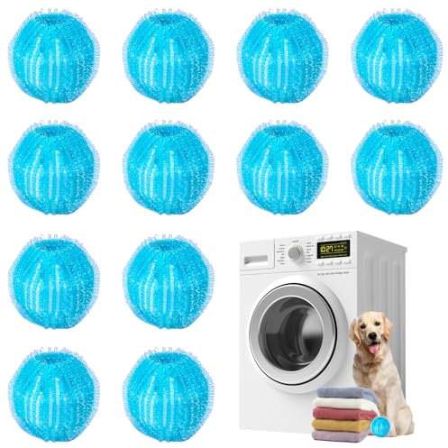 Attrape-Poils Machine à Laver, Lot de 12 Boules Anti-Peluches Réutilisables, Élimine Poils de Chien et Chat, Boules de Lavage pour Retirer Poils Peluches et Poussières, Convient au Lave-Linge
